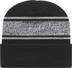 Cap America RKV12 USA Made Variegated Striped Knit with Cuff Beanie Black Silver Black Light Gray / One Size Fits Most