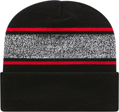 Cap America RKV12 USA Made Variegated Striped Knit with Cuff Beanie Black True Red Black Red / One Size Fits Most