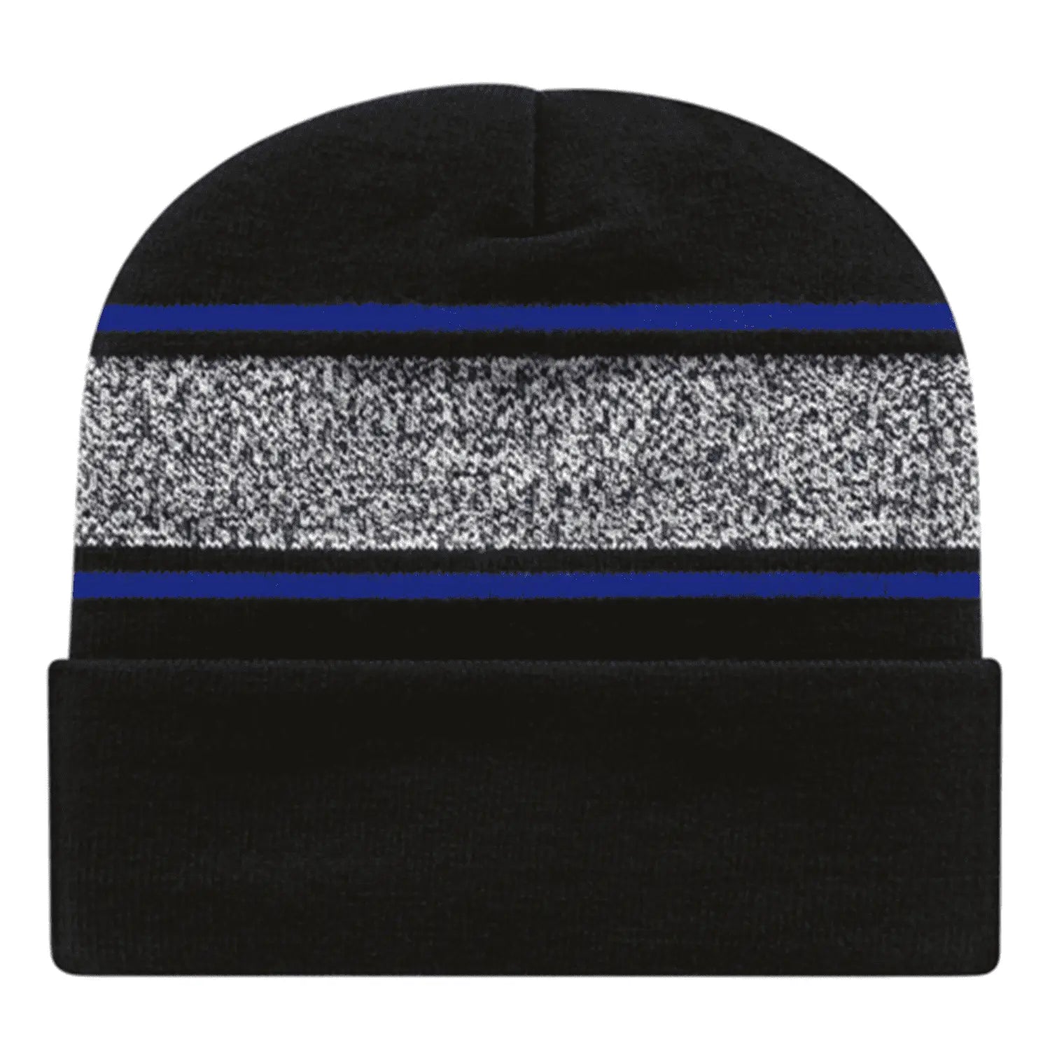 Cap America RKV12 USA Made Variegated Striped Knit with Cuff Beanie - Black True Royal - Black Royal / One Size Fits