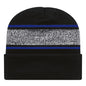Cap America RKV12 USA Made Variegated Striped Knit with Cuff Beanie - Black True Royal - Black Royal / One Size Fits