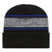 Cap America RKV12 USA Made Variegated Striped Knit with Cuff Beanie - Black True Royal - Black Royal / One Size Fits