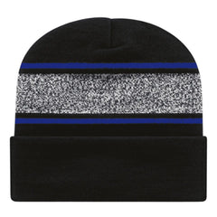 Cap America RKV12 USA Made Variegated Striped Knit with Cuff Beanie - Black True Royal - Black Royal / One Size Fits
