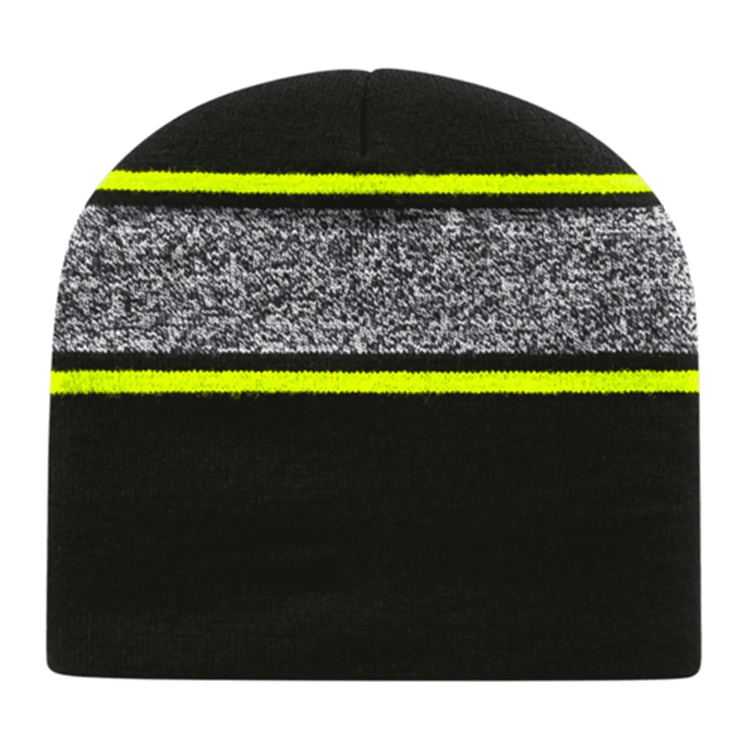 Cap America RKv9 USA Made Variegated Striped Beanie - Black Neon Yellow - Black Yellow / One Size Fits Most