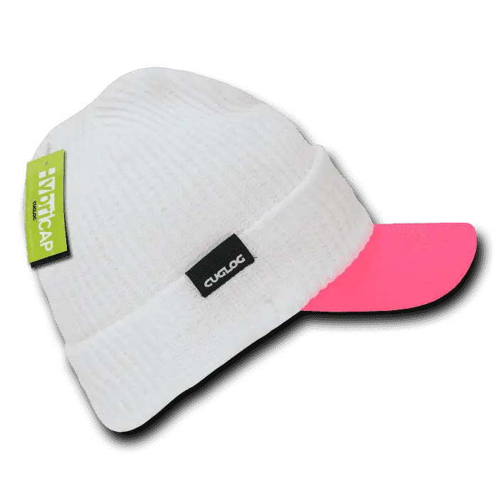 Cuglog C01 The Original Hybri Beanie with Visor - White Neon Pink - White Pink / One Size Fits Most