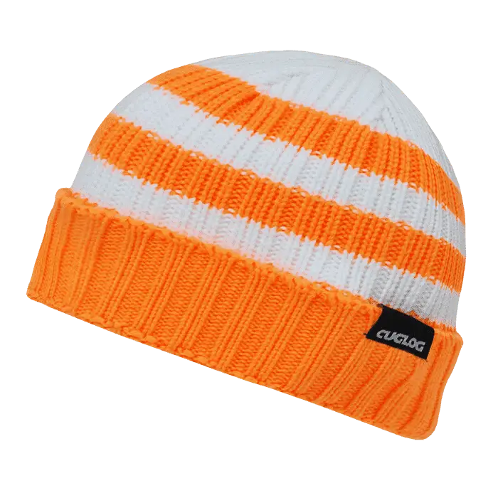 Cuglog K014 Shasta Striped Sweater Beanie - Orange - Orange White / One Size Fits Most