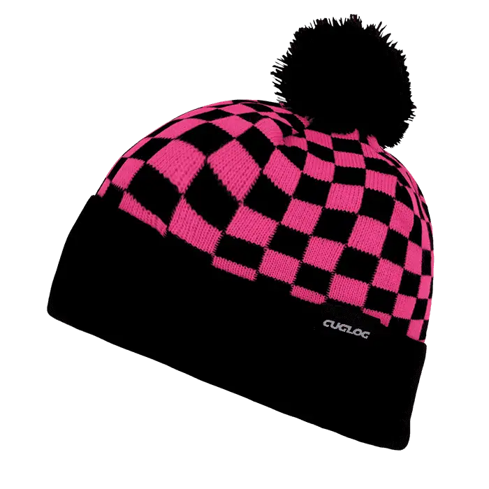 Cuglog K019 Changbai Checker Beanie - Hot Pink Black - Hot Pink Black / One Size Fits Most