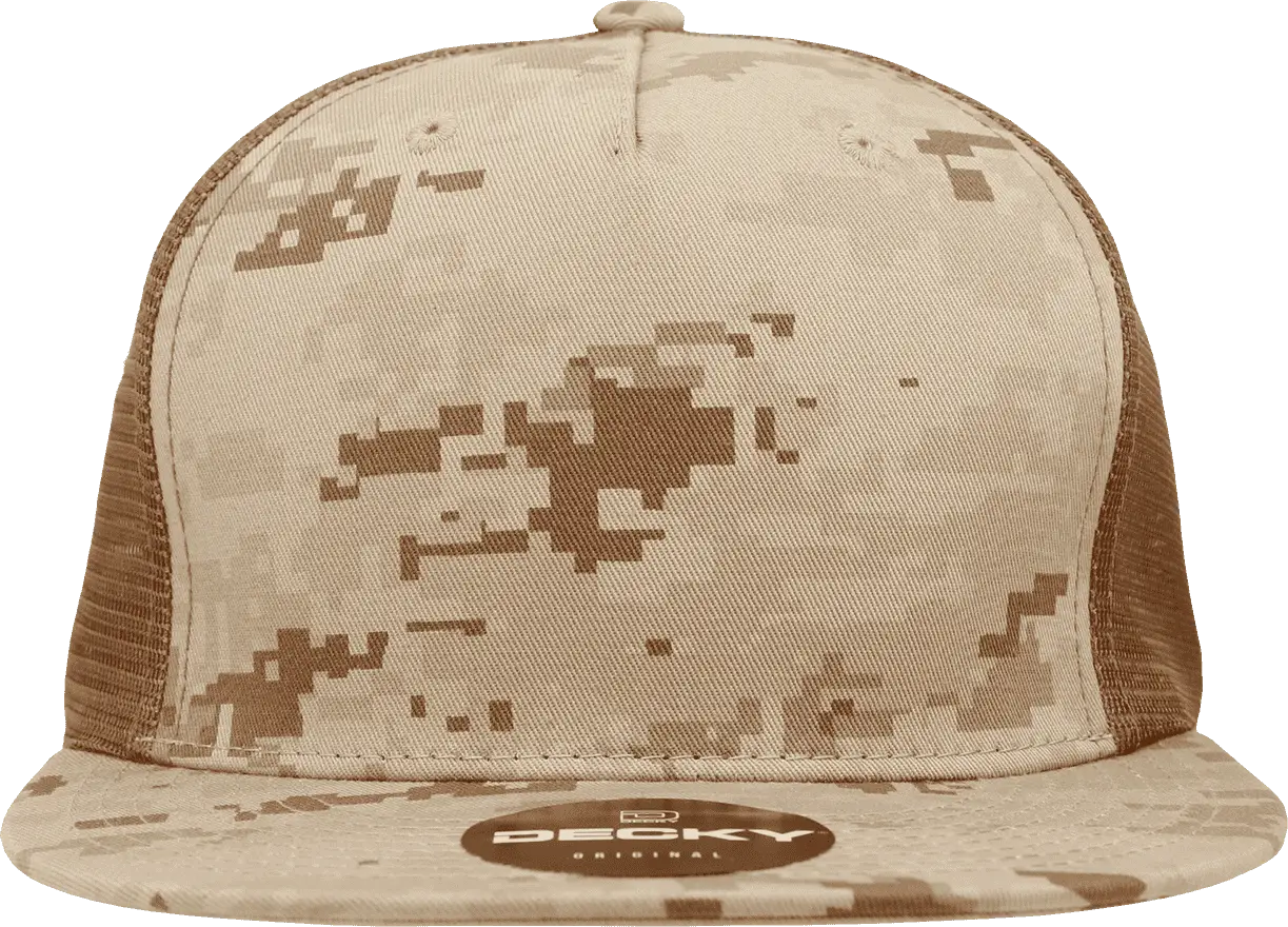 Decky 1040 Classic 5 Panel Cot. Trucker Cap - Desert Camo Brown - Desert Camo Brown / One Size Fits Most