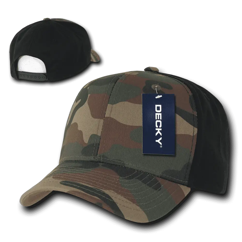 Decky 1048 Camo Curve Bill Baseball Cap - Woodland Camo Black - Muti-Color / One Size Fits Most