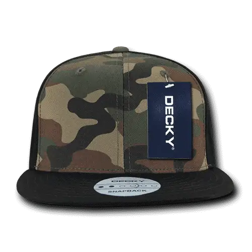 Decky 1049 Camo Cotton Snapback Cap - Black Woodland Camo Black - Woodland Black / One Size Fits Most