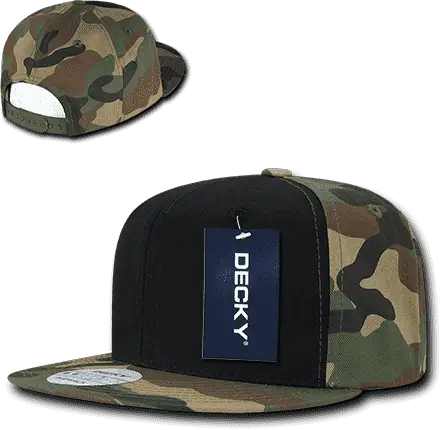 Decky 1049 Camo Cotton Snapback Cap - Black Woodland Camo - Black Woodland / One Size Fits Most