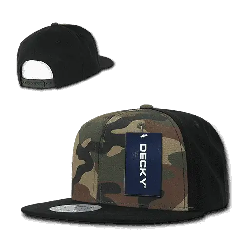Decky 1049 Camo Cotton Snapback Cap - Black Woodland Camo Black - Woodland Black / One Size Fits Most