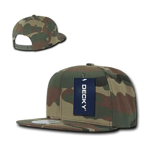 Decky 1049 Camo Cotton Snapback Cap - Woodland Camo - Woodland Camo / One Size Fits Most