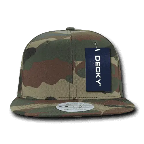 Decky 1049 Camo Cotton Snapback Cap - Woodland Camo - Woodland Camo / One Size Fits Most