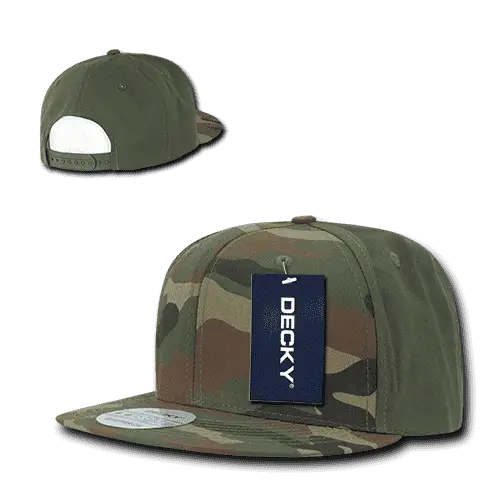 Decky 1049 Camo Cotton Snapback Cap - Woodland Olive - Woodland Olive / One Size Fits Most