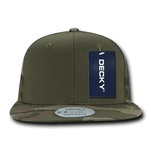 Decky 1049 Camo Cotton Snapback Cap - Woodland Camo Olive - Woodland Olive / One Size Fits Most