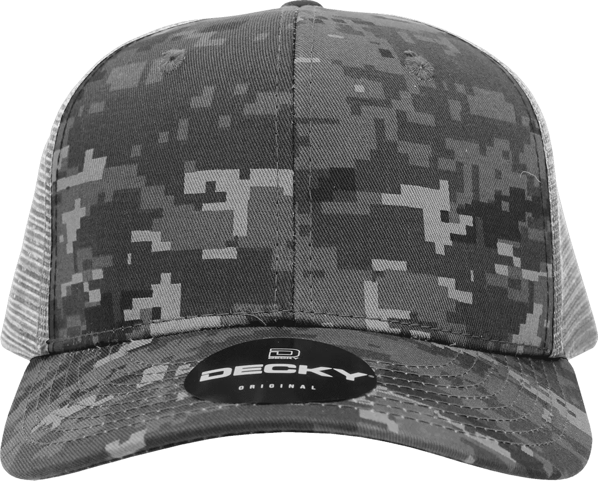 Decky 1054 Cotton Curve Bill Trucker Cap - NTG Camo Charcoal - NTG Camo Charcoal / One Size Fits Most