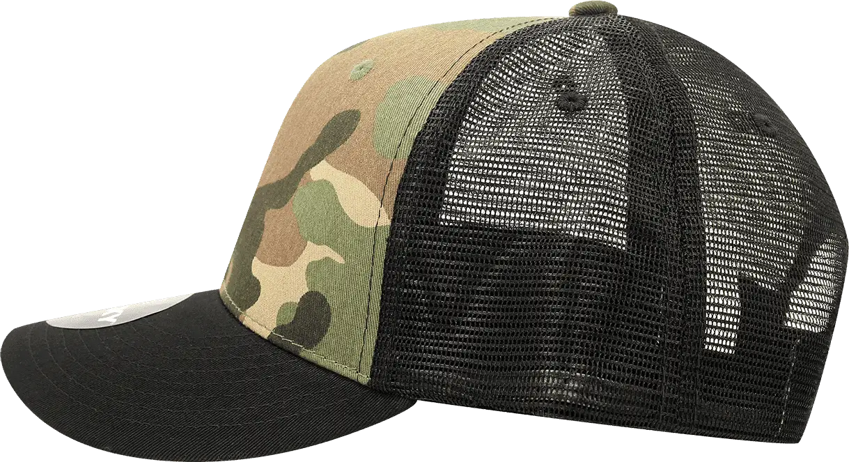 Decky 1054 Cotton Curve Billl Trucker Cap - Black Woodland Camo - Black Woodland / One Size Fits Most