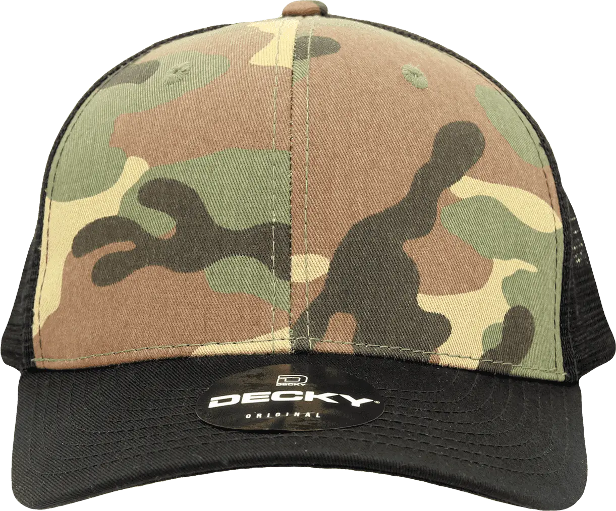 Decky 1054 Cotton Curve Billl Trucker Cap - Black Woodland Camo - Black Woodland / One Size Fits Most