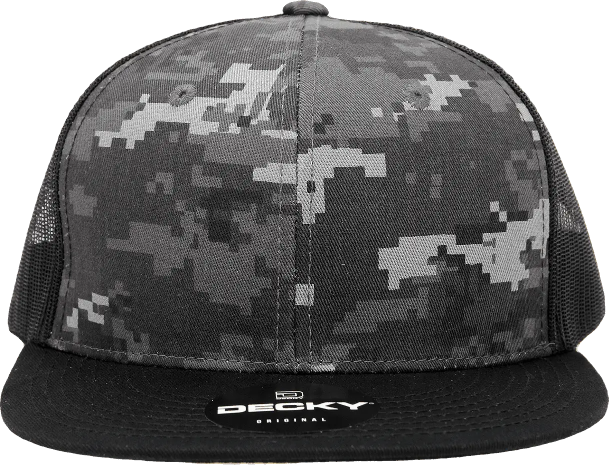 Decky 1055 Camo FLAT Bill Trucker Cap - Black NTG Camo - Black NTG Camo / One Size Fits Most