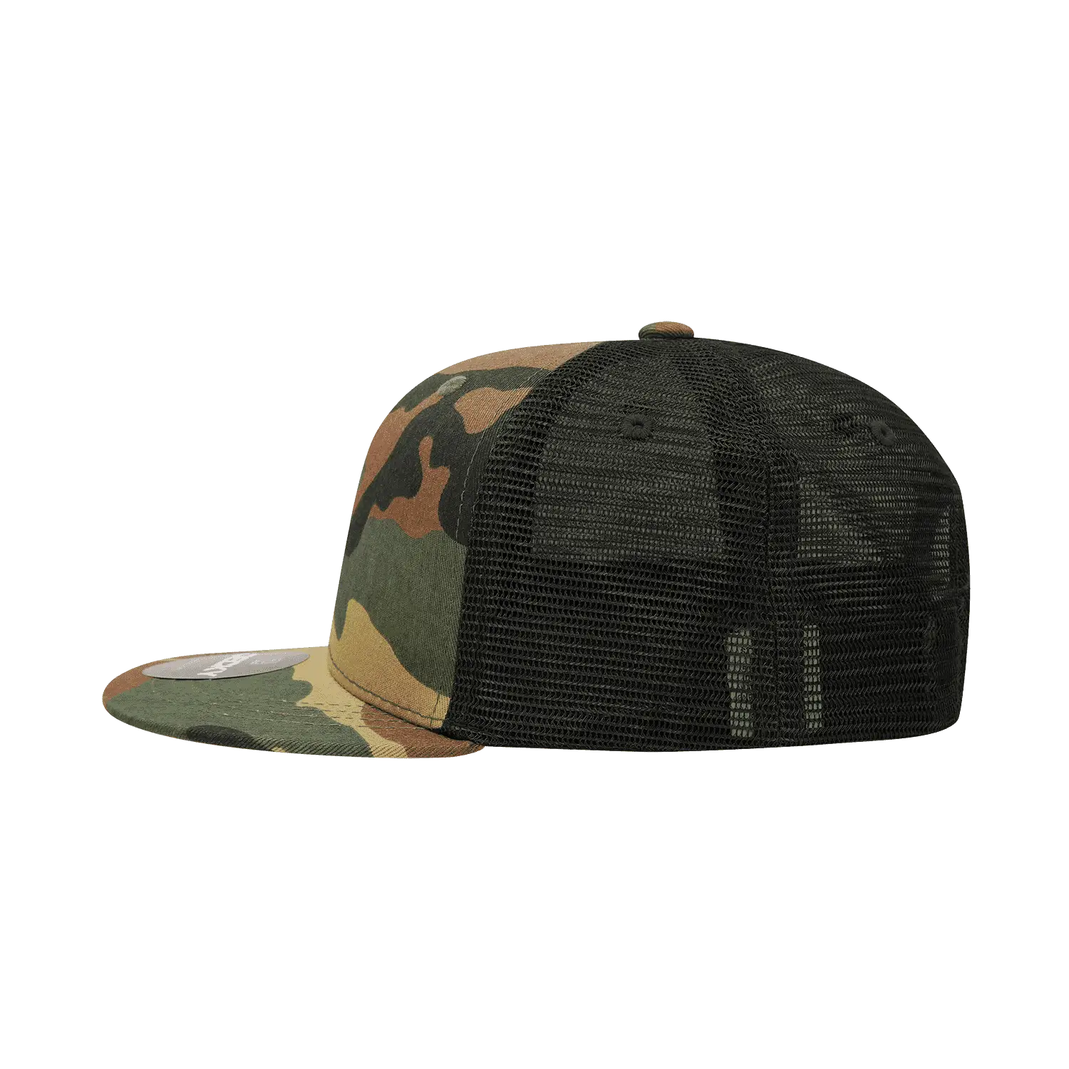 Decky 1055 Cotton Flat Bill Trucker Cap - Woodland Camo Black - Muti-Color / One Size Fits Most