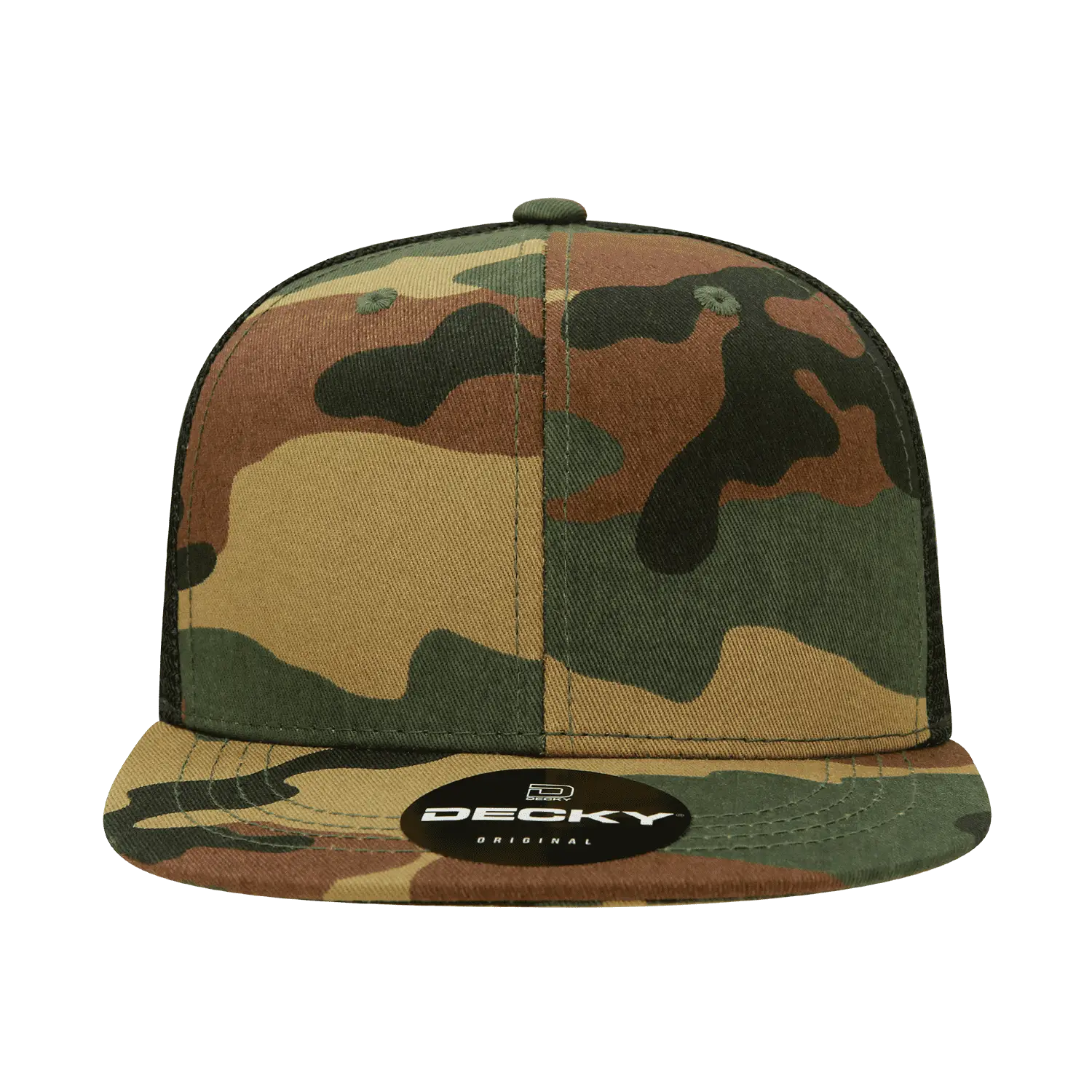 Decky 1055 Cotton Flat Bill Trucker Cap - Woodland Camo Black - Muti-Color / One Size Fits Most