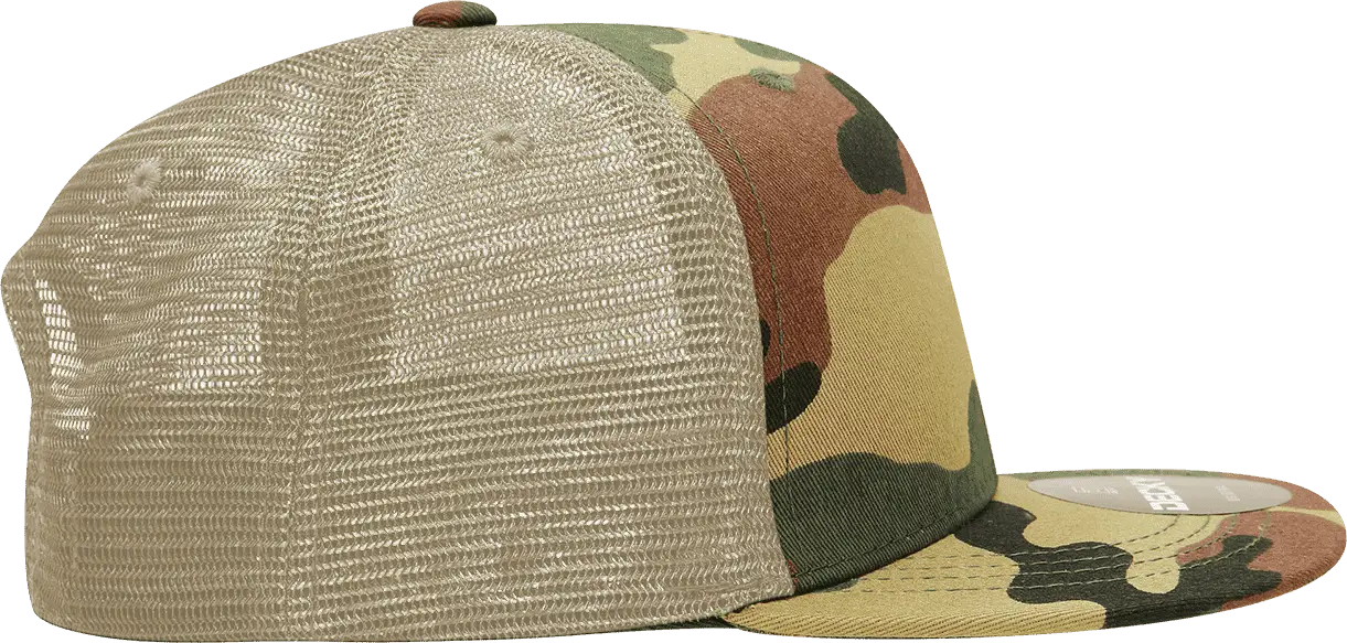 Decky 1055 Cotton Flat Bill Trucker Cap - Woodland Camo Khanki - Woodland Khanki / One Size Fits Most