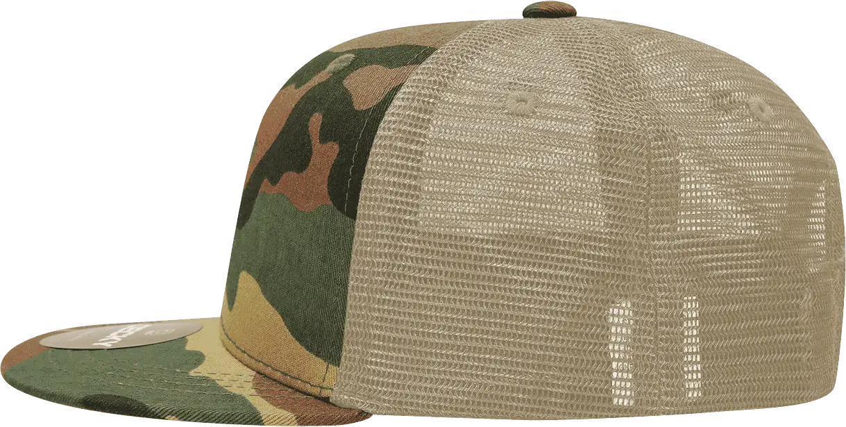 Decky 1055 Cotton Flat Bill Trucker Cap - Woodland Camo Khanki - Woodland Khanki / One Size Fits Most