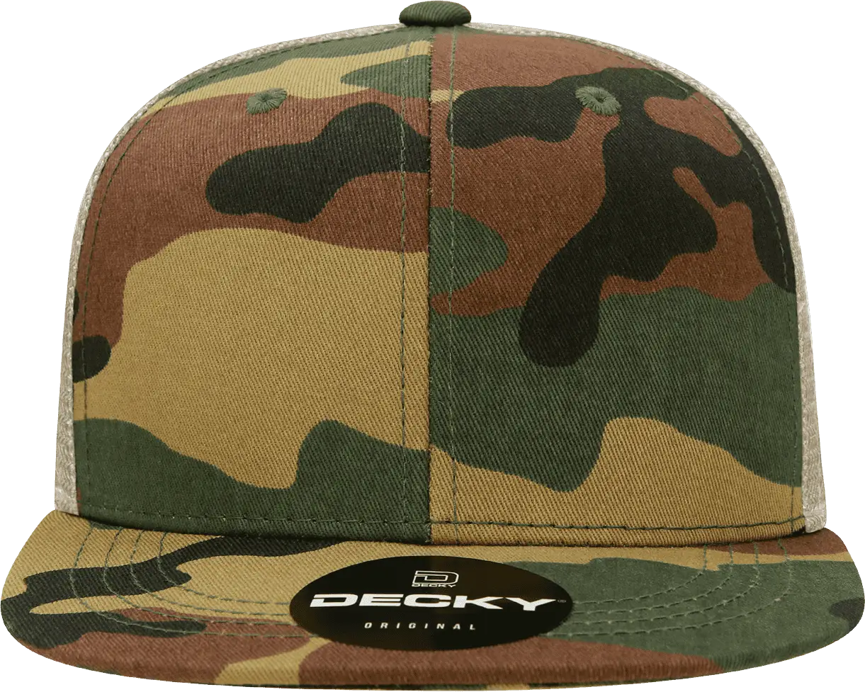 Decky 1055 Cotton Flat Bill Trucker Cap - Woodland Camo Khanki - Woodland Khanki / One Size Fits Most