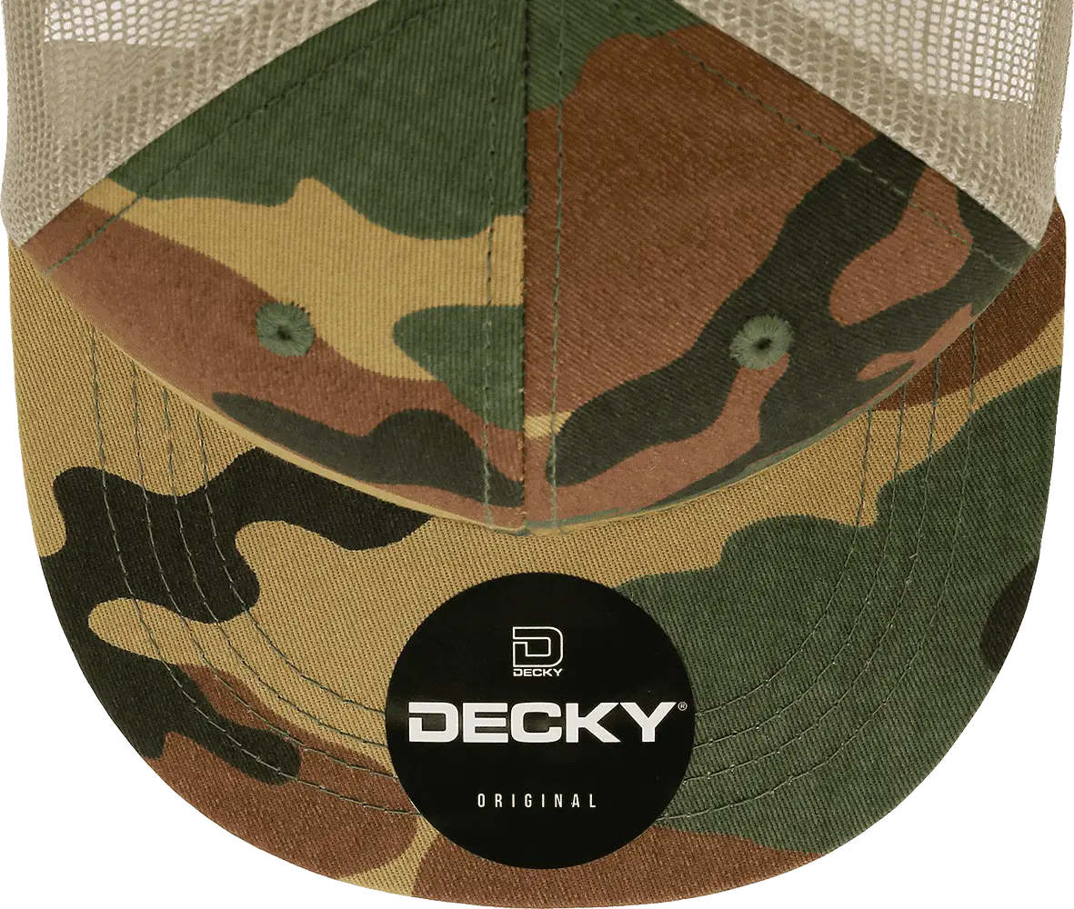 Decky 1055 Cotton Flat Bill Trucker Cap - Woodland Camo Khanki - Woodland Khanki / One Size Fits Most