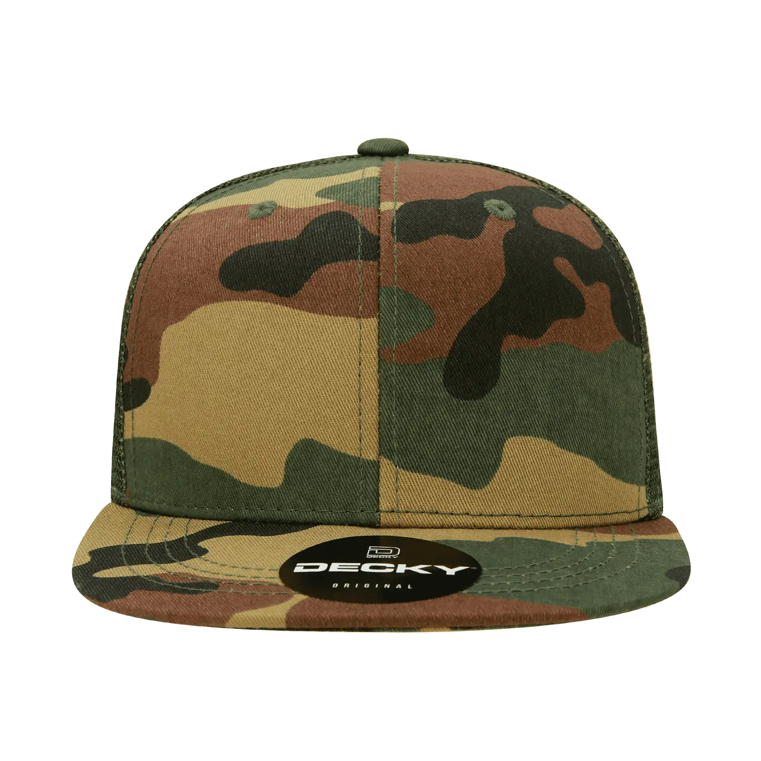 Decky 1055 Cotton Flat Bill Trucker Cap - Woodland Olive - Woodland Olive / One Size Fits Most