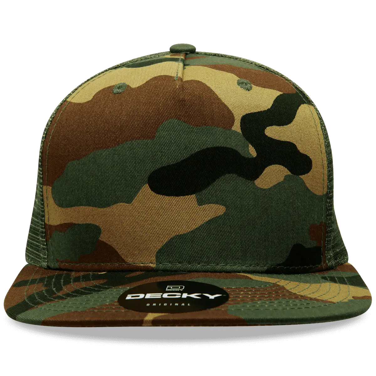 Decky 1063 10 Panel Flat Bill Trucker Cap - Woodland Camo - Woodland Camo / One Size Fits Most