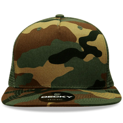 Decky 1063 10 Panel Flat Bill Trucker Cap - Woodland Camo - Woodland Camo / One Size Fits Most
