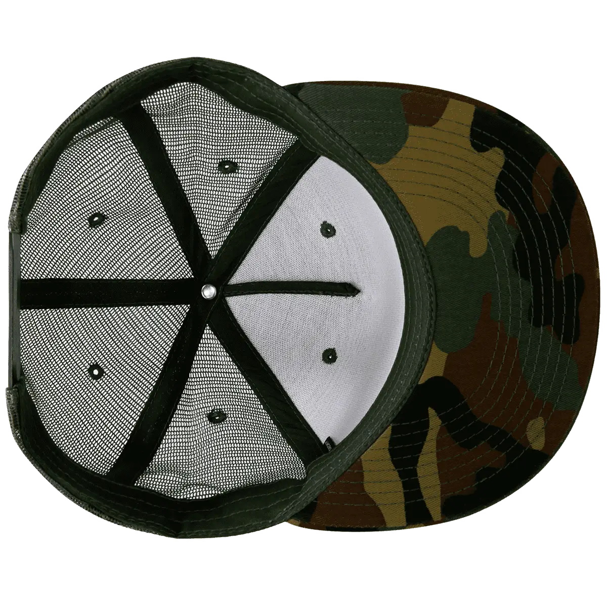 Decky 1063 10 Panel Flat Bill Trucker Cap - Woodland Camo - Woodland Camo / One Size Fits Most