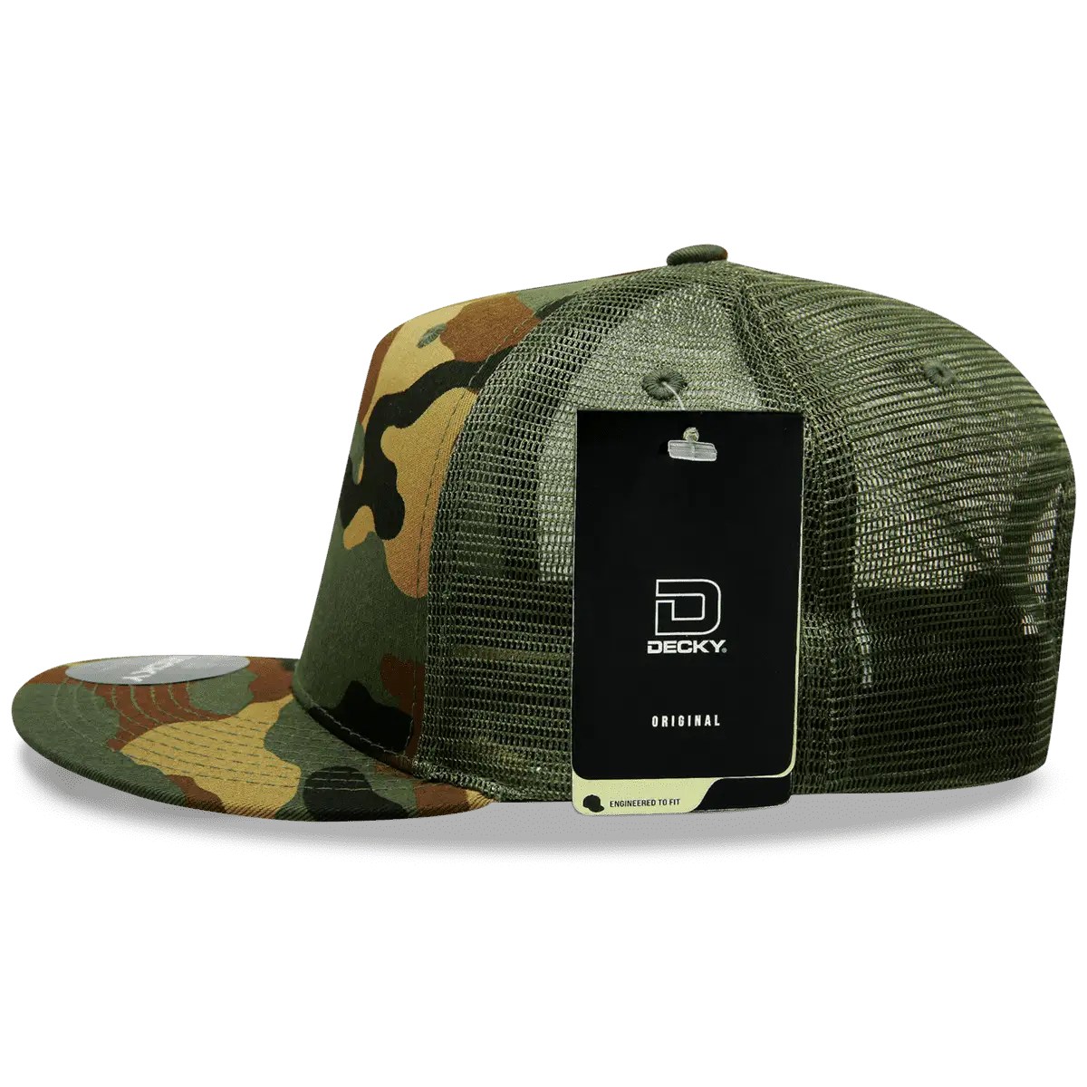 Decky 1063 10 Panel Flat Bill Trucker Cap - Woodland Camo - Woodland Camo / One Size Fits Most