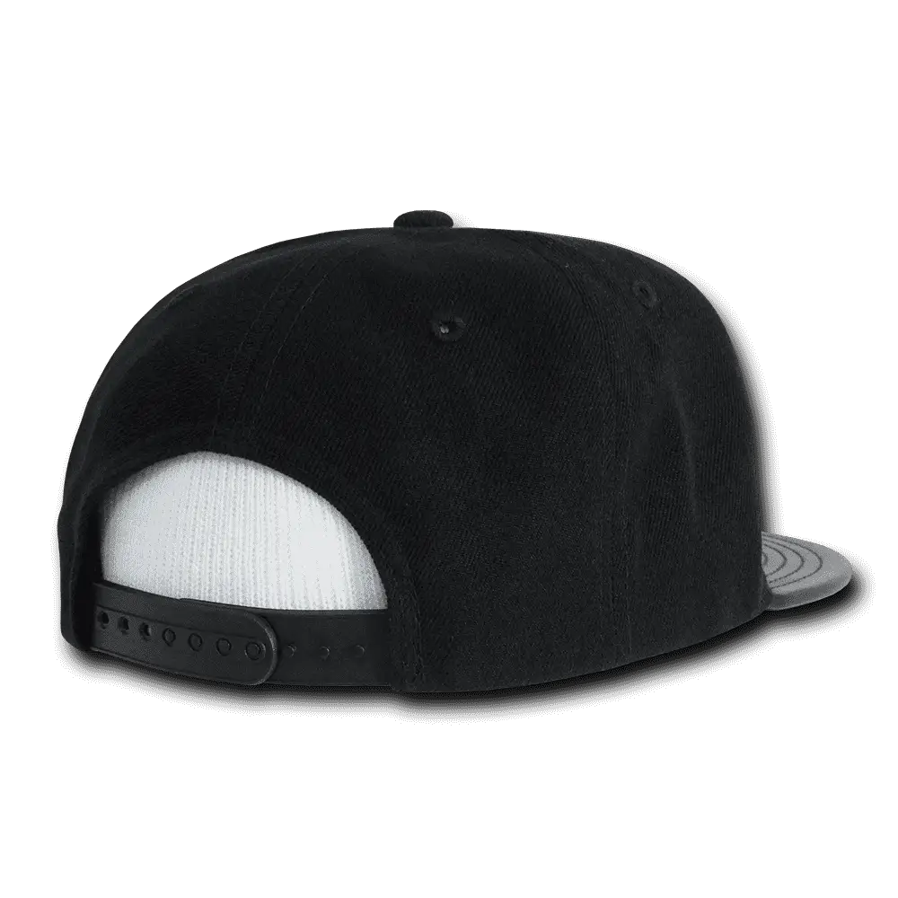 Decky 1071 Vinyl Brim Snapback Cap - Black - Black / One Size Fits Most