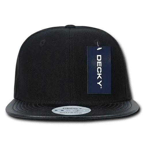 Decky 1071 Vinyl Brim Snapback Cap - Black - Black / One Size Fits Most