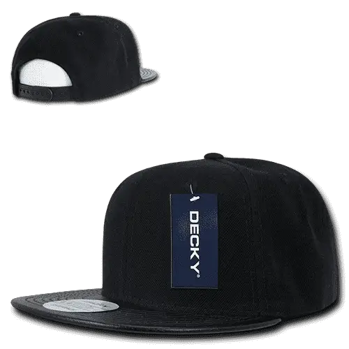 Decky 1071 Vinyl Brim Snapback Cap - Black - Black / One Size Fits Most