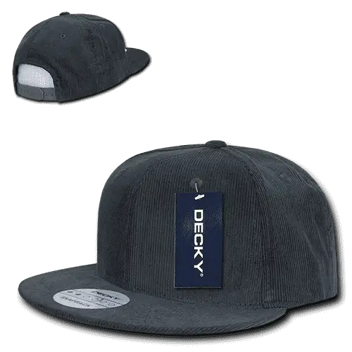 Decky 1076 Corduroy Snapback Cap - Charcoal - Dark Gray / One Size Fits Most