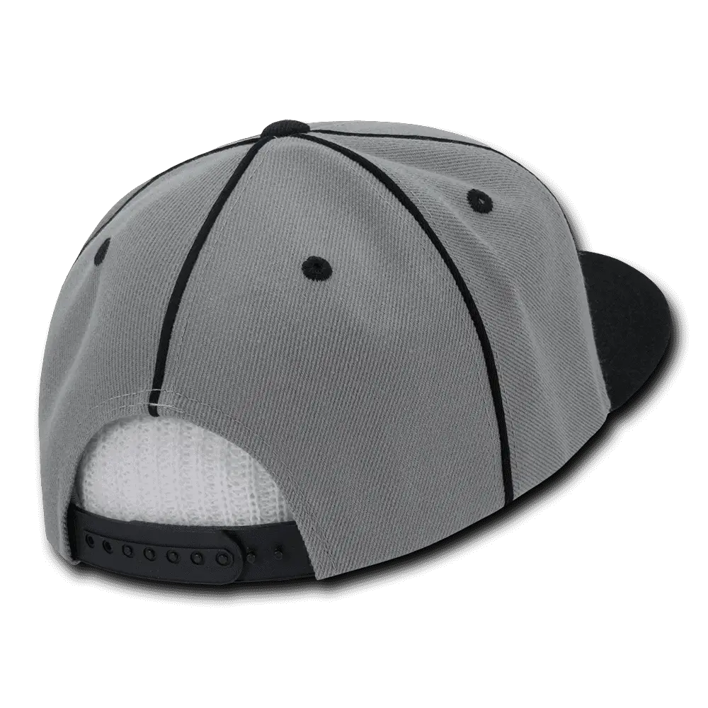 Decky 1078 Piped Crown Snapback Cap - Black - Black / One Size Fits Most