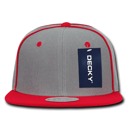 Decky 1078 Piped Crown Snapback Cap - Red - Red / One Size Fits Most