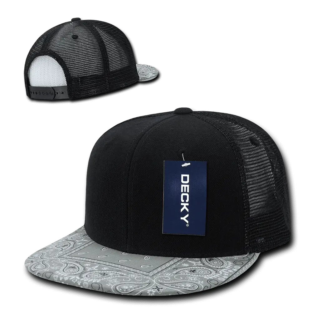Decky 1083 Bandanna Trucker Cap - Black Gray - Black Gray / One Size Fits Most