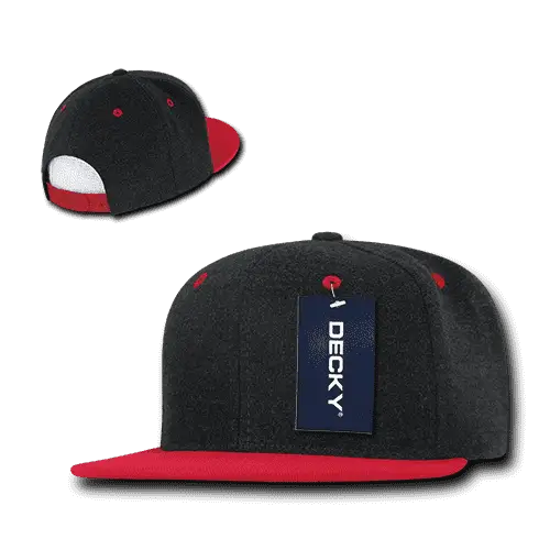 Decky 1087 Melton Crown Snapback Cap Charcoal Red Dark Gray Red / One Size Fits Most
