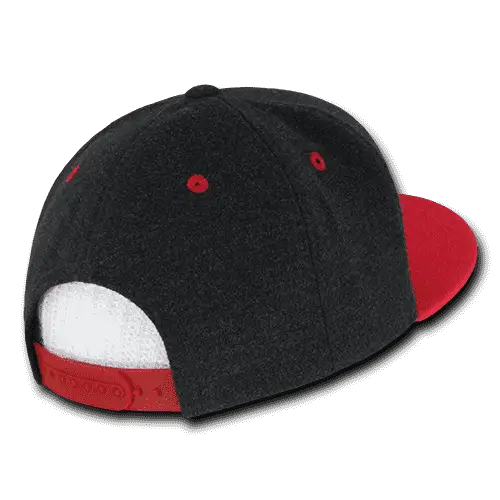 Decky 1087 Melton Crown Snapback Cap Charcoal Red Dark Gray Red / One Size Fits Most