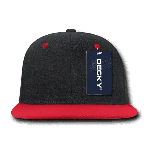 Decky 1087 Melton Crown Snapback Cap Charcoal Red Dark Gray Red / One Size Fits Most