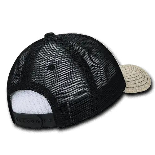 Decky 1136 Low Crown Jute Trucker Cap - Natural Black - Natural Black / One Size Fits Most