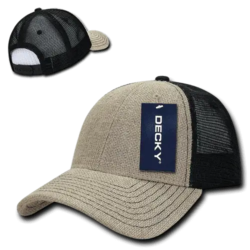 Decky 1136 Low Crown Jute Trucker Cap - Natural Black - Natural Black / One Size Fits Most