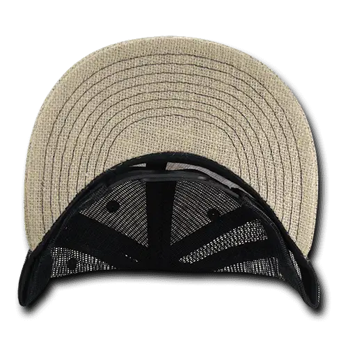 Decky 1138 Jute Trucker Snapback Cap - Natural Black - Natural Black / One Size Fits Most