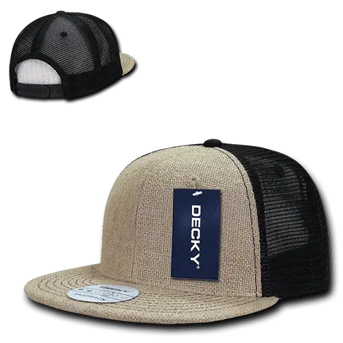 Decky 1138 Jute Trucker Snapback Cap - Natural Black - Natural Black / One Size Fits Most