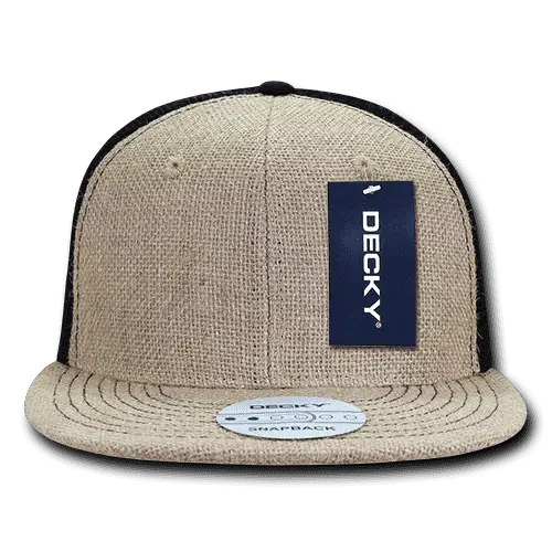 Decky 1138 Jute Trucker Snapback Cap - Natural Black - Natural Black / One Size Fits Most