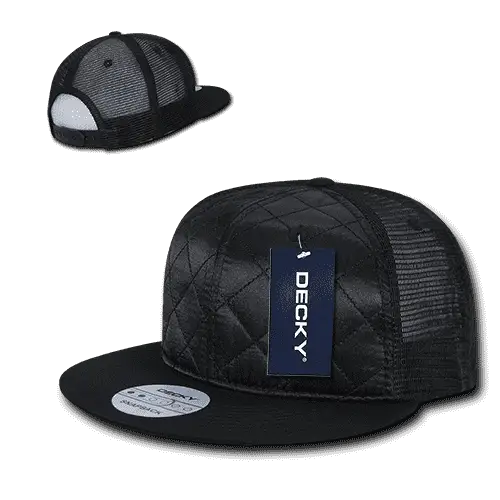 Decky 1141 Quilted Flat Bill Trucker Cap - Black - Black / One Size Fits Most